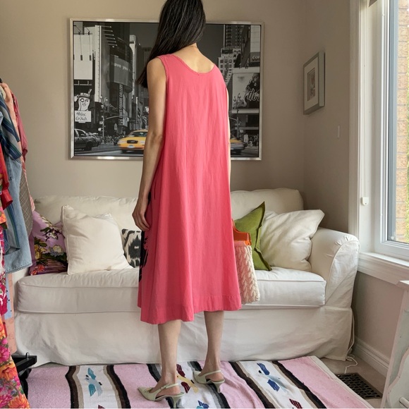 Coral A-line dress with black abstract print - Picture 6 of 10